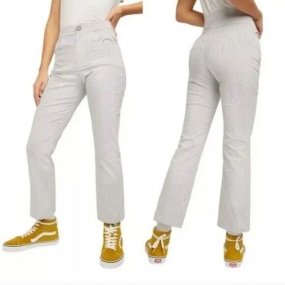Free People Florence Crop Flare Pants Railroad Stripe White Size XS - Picture 2 of 12